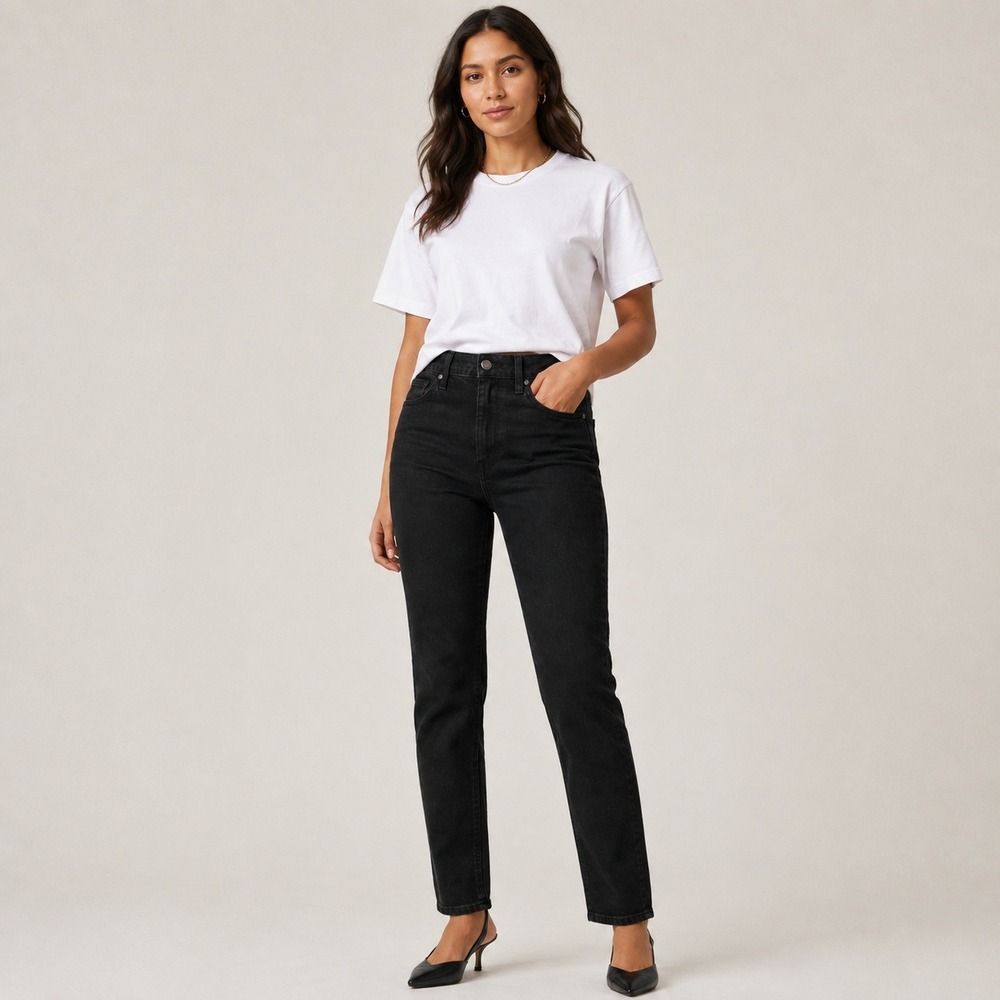 Everlane Women's High Rise Size 26 Black Straight Tapered Jeans Ankle"